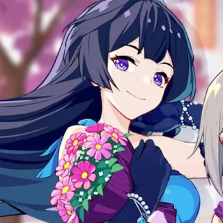 💐 animé, fille, fleurs, violet, souriant, dessin animé, illustration, femme whatsapp sticker