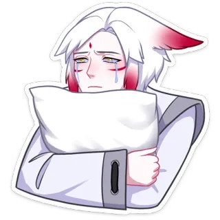 😭 smutny, płaczący, anime, lis, białe włosy, poduszka, łzy, kawaii telegram sticker
