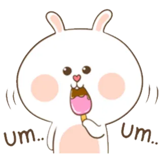 😋 um.. um.. conejo, helado, lindo, dibujos animados, pegatina, conejo whatsapp sticker