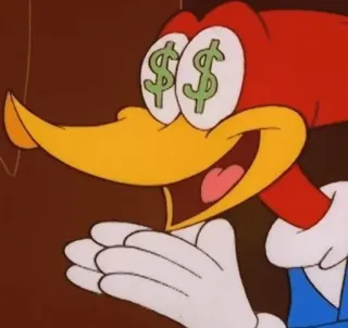 🤑 Woody Woodpecker Cartone animato, Picchio Woody, Soldi, Occhi, Simboli dollaro, Cartone animato classico, Animazione whatsapp sticker