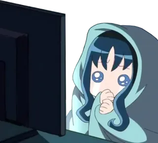 😭 动漫, 女孩, 可爱, 卡哇伊, 观看, 电脑, 毯子 telegram sticker