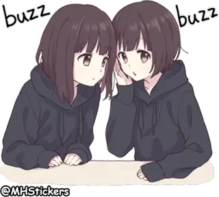 🤫 buzz buzz Аниме, Девушка, Милая, Толстовка, Шепот, Близнецы telegram sticker