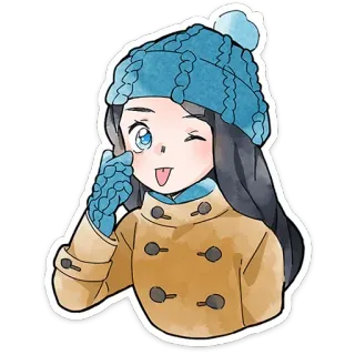 ⭐ musim dingin, gadis, topi, mengedipkan mata, sarung tangan, jaket, imut, kartun telegram sticker