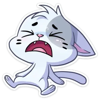 😖 chat, pleurer, triste, contrarié, dessin animé, blanc telegram sticker