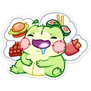 🤤 Kreskówka, Słodkie, Potwór, Jedzenie, Burger, Sushi, Śnienie, Szczęśliwy telegram sticker