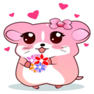 💐 hamster, cute, kawaii, pink, hearts, flowers, animal telegram sticker