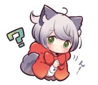❓ stiker, imut, anime, manga, pertanyaan, serigala, gadis, chibi telegram sticker