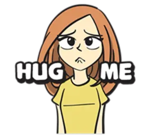 🙁 HUG ME abrazo, lindo, dibujos animados, chica, petición, abrazar, personaje telegram sticker