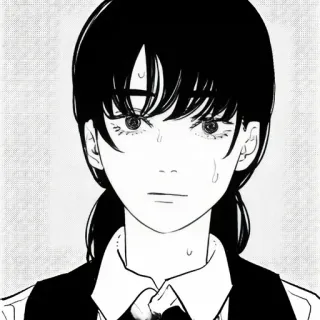 🖤 Asa Mitaka Chainsaw Man Anime, Manga, Chainsaw Man, Asa Mitaka, Personaggio, Bianco e nero, Triste whatsapp sticker