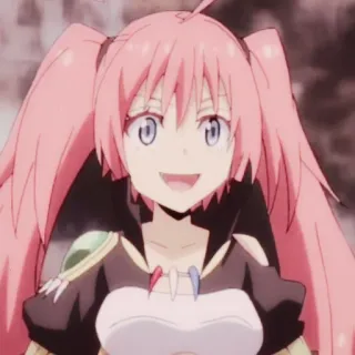 🍡 Milim Nava That Time I Got Reincarnated as a Slime Anime, Manga, Milim Nava, Slime, Isekai, Rambut pink, Lucu, Senyum telegram sticker