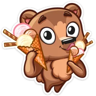 🍦 niedźwiedź, kreskówka, lody, deser, jedzenie, zwierzę, słodki, naklejka telegram sticker