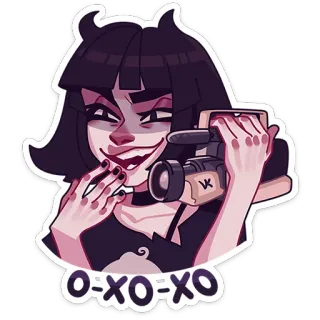 🎥 O=XO=XO мультфильм, женщина, камера, видеооператор, сигарета, фиолетовый, курение telegram sticker