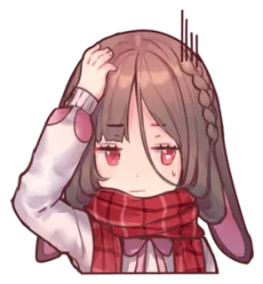 😅 anime, girl, cartoon, cute, scarf, confused, questioning telegram sticker