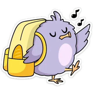 💃 птица, рюкзак, пение, мультфильм, животное, милый whatsapp sticker