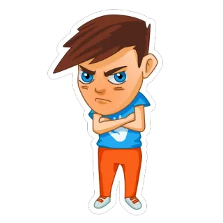 😠 Desenho animado, Bravo, Menino, Personagem, Braços cruzados, Ilustração telegram sticker