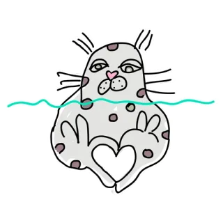 ❤️ anjing laut, binatang, lucu, kartun, hati, simbol perdamaian telegram sticker