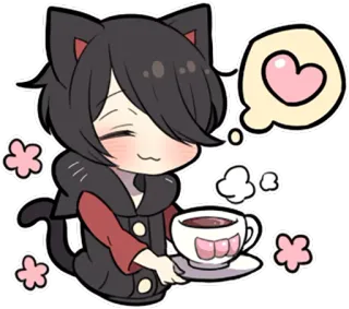 ☕ Chibi, Anime, Katzenjunge, Kawaii, Herz, Süß, Kaffee, Manga whatsapp sticker