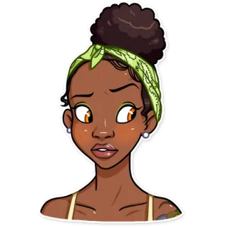 😐 Frau, Porträt, Cartoon, schwarzes Mädchen, Sticker telegram sticker