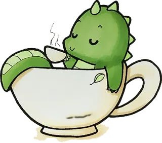 ☕ дракон, чай, милый, каваий, мультик, чашка, зеленый, животное whatsapp sticker