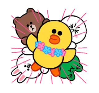 🐥 Sally LINE FRIENDS sally, line friends, mignon, kawaii, autocollant, canard, ours, lapin, fleur telegram sticker