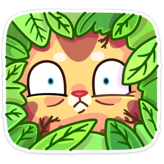 👀 animal, gato, escondido, hojas, asustado, dibujos animados telegram sticker