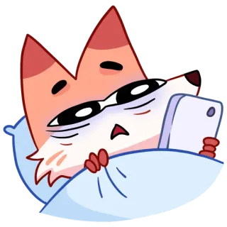 😴 fox, sleepy, tired, bed, phone, cartoon telegram sticker