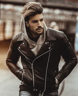 🚶 man, leather jacket, fashion, portrait, male model, hoodie telegram sticker