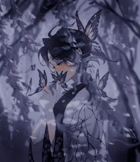 🖤 Shinobu Kocho Demon Slayer Аниме, Клинок, рассекающий демонов, Шинобу Кочо, Бабочка, Манга, Японская анимация whatsapp sticker