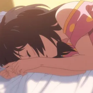 🍣 animé, dormir, fille, lit telegram sticker
