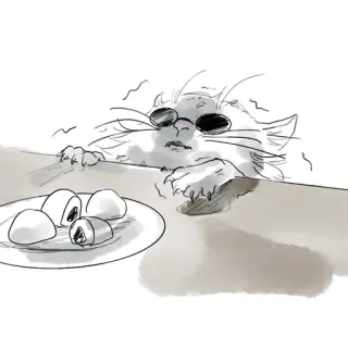 🐈 Katze, Sonnenbrille, Essen, Süß, Tier, Skizze telegram sticker