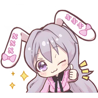 👍 Anime, Cartoon, Konijnenoren, Kawaii, Glitter, Duim omhoog telegram sticker