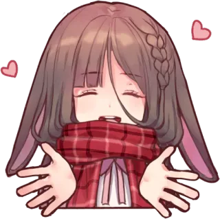 🤗 Аниме, Каваий, Девушка, Милый, Шарф, Сердечки, Заячьи ушки whatsapp sticker