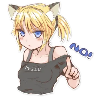 ❌ WILD, NO! dziewczyna anime, kocie uszy, dziki, nie, zły, ilustracja telegram sticker