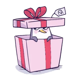 🐧 pingwin, prezent, podarunek, pudełko, słodki, zwierzę, kreskówka telegram sticker