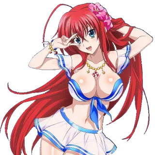 ✌️ Rias Gremory High School DxD Anime, cabelo ruivo, praia, fato de banho, feminino telegram sticker