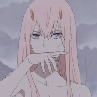 🍭 Zero Two Darling in the Franxx Anime, Zero Two, Darling in the Franxx, Rambut Pink, Tanduk, Waifu, Gadis Anime telegram sticker