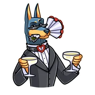 🍸 собака, шампанское, вечеринка, праздник, доберман, наклейка whatsapp sticker