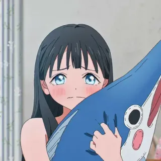 🍥 Garota anime, Triste, Chorando, Peixe, Pelúcia, Emocional telegram sticker