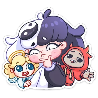 🤔 Cartone animato, Angelo, Diavolo, Yin Yang, Anime, Carino, Arte digitale telegram sticker