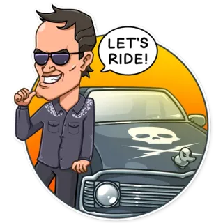 😎 LET'S RIDE! samochód, przejazd, czaszka, kreskówka, okulary przeciwsłoneczne, mężczyzna telegram sticker