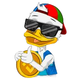 👍 Dessin animé, Canard, Cool, Lunettes de soleil, Pièce, Chapeau, Pouce levé whatsapp sticker