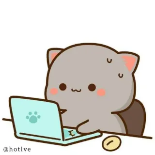 🤕 @hotlve cat, laptop, cute, cartoon, animal, work, digital telegram sticker