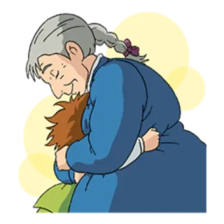 😌 anime, hug, affection, cartoon, grandmother telegram sticker
