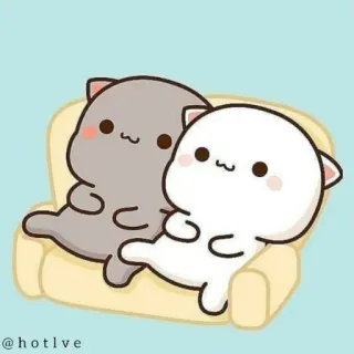 😥 @hotlve cute, kawaii, peach and goma, couple, cat, couch telegram sticker