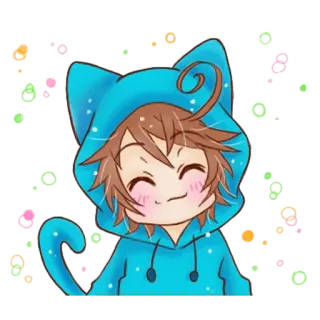 😊 anime, carino, gatto, felpa con cappuccio, kawaii telegram sticker