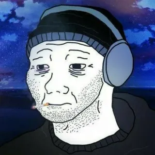 🎧 Wojak Wojak, Doomer, 밈, 담배, 헤드폰 telegram sticker