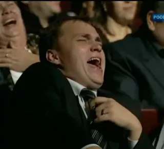 😂 man, laughing, suit, tie, audience, expression whatsapp sticker