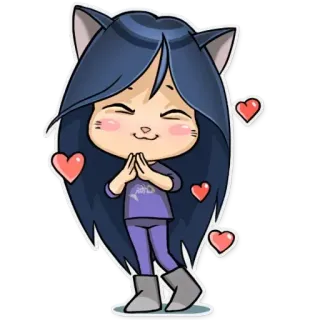 🥰 anime, kawaii, cat ears, cute, hearts, sticker, cartoon whatsapp sticker