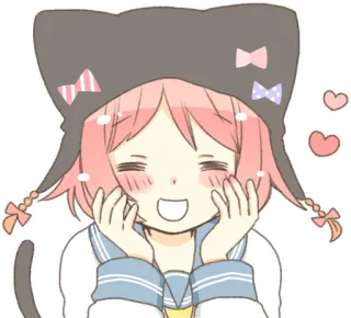 ☺️ Anime, Mignon, Kawaii, Fille, Coeurs, Oreilles de chat, Joyeux telegram sticker