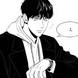 🖤 ! uomo, anime, manga, sorpreso, orologio, felpa con cappuccio telegram sticker